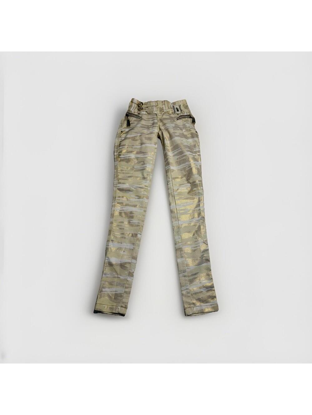 Pit Bull Pants Gold Tan Camo Gold Hardware Skinny Jeans Size 36